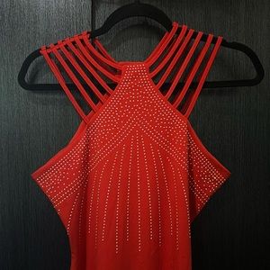 RED SEQUINED LONG DRESS  WITH SLIT NWOT